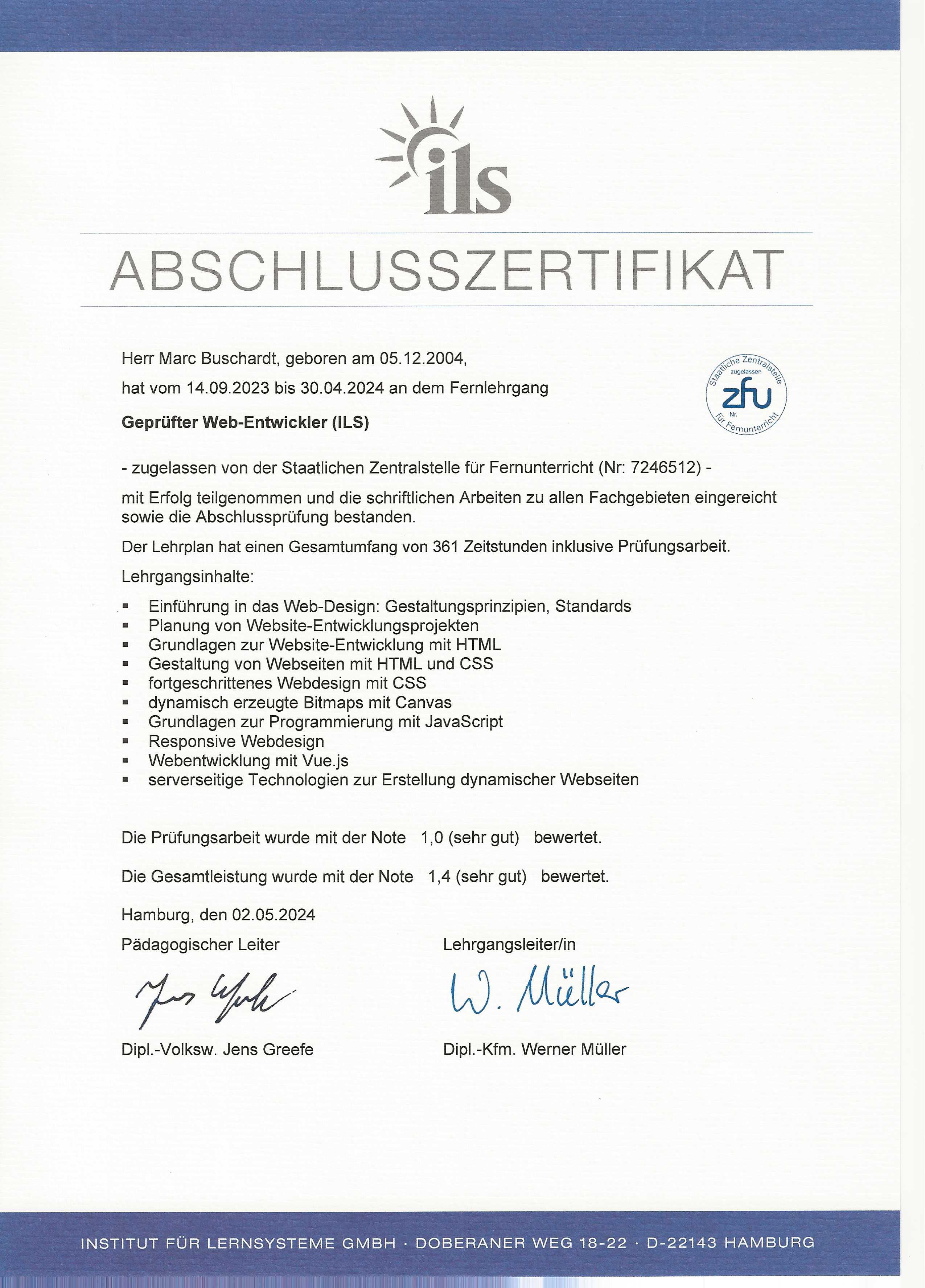 ILS Fortbildungszeugnis